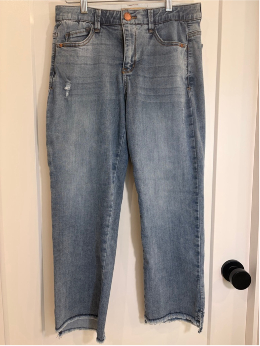 Democracy Blue High Rise Raw Hem Cropped Straight Jeans 6